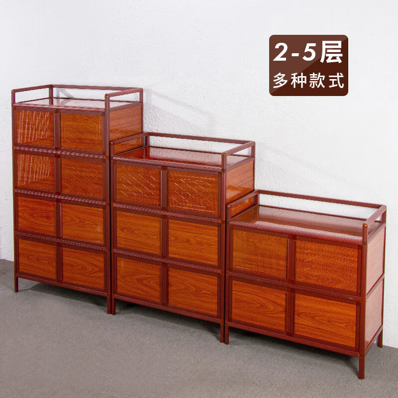 FANCYCHIC kitchen cabinets, cupboards, simple living room storage cabinets, red wood grain storage cabinets, tea cabinets, aluminum alloy sideboards, two layers, length 50*width 39*height 71, red wood grain style (steel plate style)