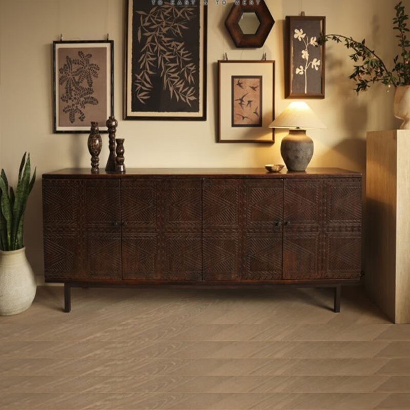 Wen Yijia Nordic medieval retro solid wood sideboard carved solid wood furniture simple light luxury all solid wood entrance cabinet storage 160*40*81cm