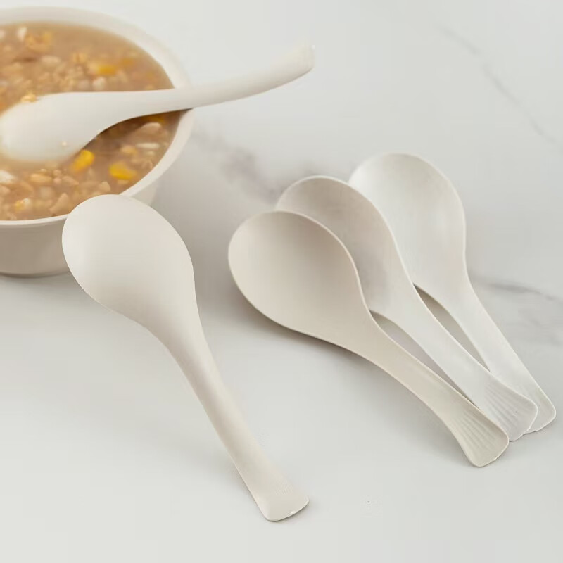 Hezhidao 12CM long small spoon disposable rice husk table spoon Chinese style thickened high temperature resistant household dessert spoon white dessert spoon 1 pack 60 pieces sealed package length about 12CM