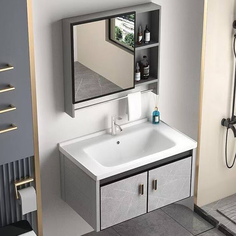 Door-to-door installation wash basin cabinet small apartment bathroom cabinet ceramic integrated basin bathroom wash basin cabinet household double door 60CM ceramic basin