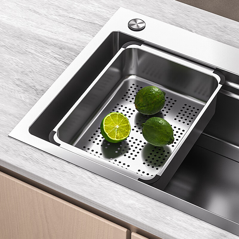 Jingji sink drain basket kitchen vegetable basket stainless steel filter thickened drain basin for washing fruits and vegetables drain basin stainless steel brushed silver 385*250*100mm