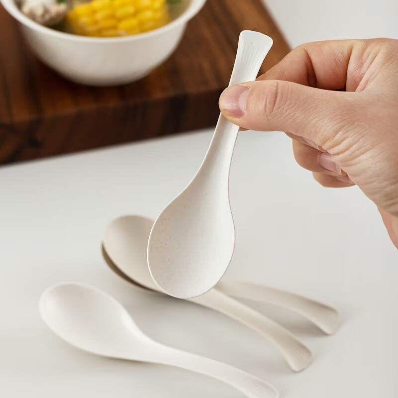 Hezhidao 12CM long small spoon disposable rice husk table spoon Chinese style thickened high temperature resistant household dessert spoon white dessert spoon 1 pack 60 pieces sealed package length about 12CM