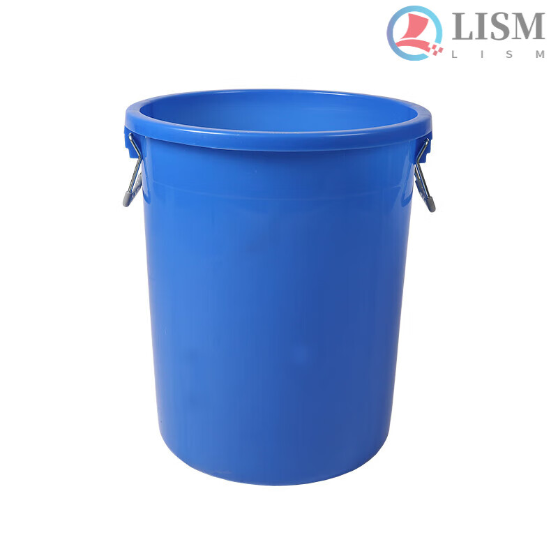 Commercial trash can large capacity large round bucket hotel kitchen outdoor sanitation trash can classroom with lid plastic bucket 100# blue without lid
