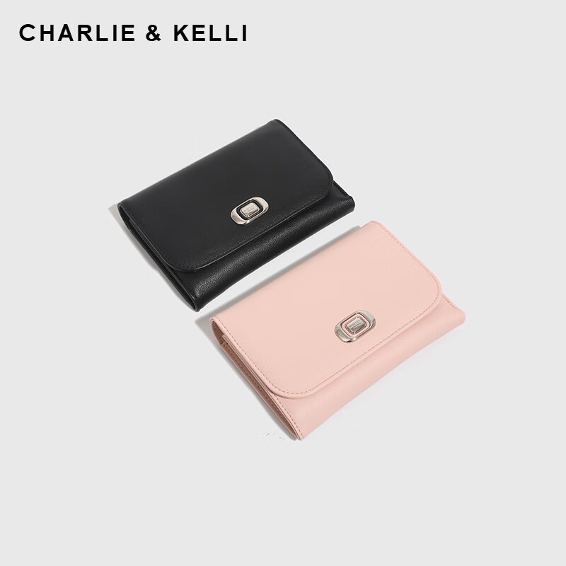 CHARLIE&KELLI CK brand wallet women's 2026 new short wallet multi-card slot coin purse card holder pink practical birthday gift for girlfriend and wife