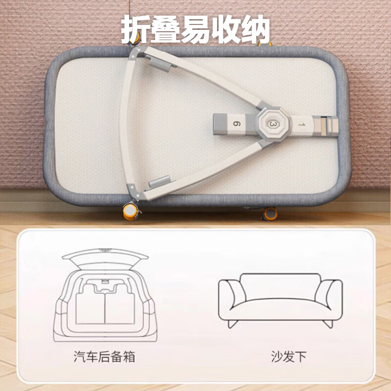 JOT TMM crib can be spliced into a large bed, a rocking bed, a movable newborn multi-functional sleeping device, a foldable bed, coral gray, coconut palm mattress + changing table