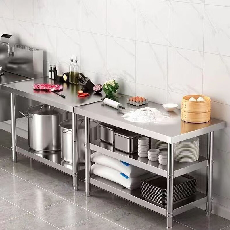 Thickened stainless steel workbench, kitchen workbench, multifunctional vegetable cutting table, commercial customizable loading table, packing table, single layer (no density board), length 150*width 70*height 80cm