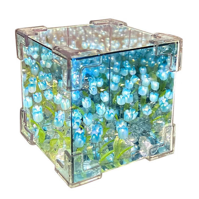 Tulip handmade diy night light, Tulip Rubik's Cube night light, Chinese Valentine's Day gift for girlfriends, homemade material package for couples, pink tulip night light (30 flowers)