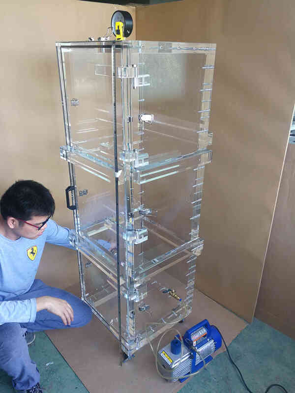 Kezitu spot high negative pressure vacuum drying box transparent industrial box AB defoaming silicone resin degassing barrel school experiment high transparent inner diameter 200*200*200*20mm air supply