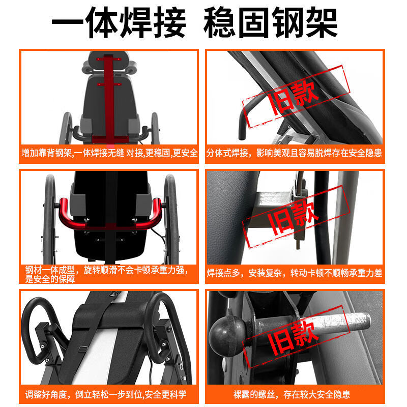 Inversion machine home fitness equipment inverted traction auxiliary artifact stretching lumbar chair inverted device for middle-aged and elderly black silver basic model basic lumbar cushion + four cotton card feet