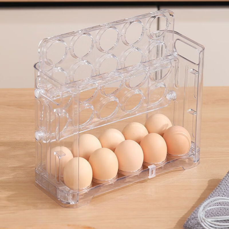 An Junsheng refrigerator side door egg storage box storage rack reversible kitchen special egg tray storage box egg box three layers can hold 30 eggs transparent