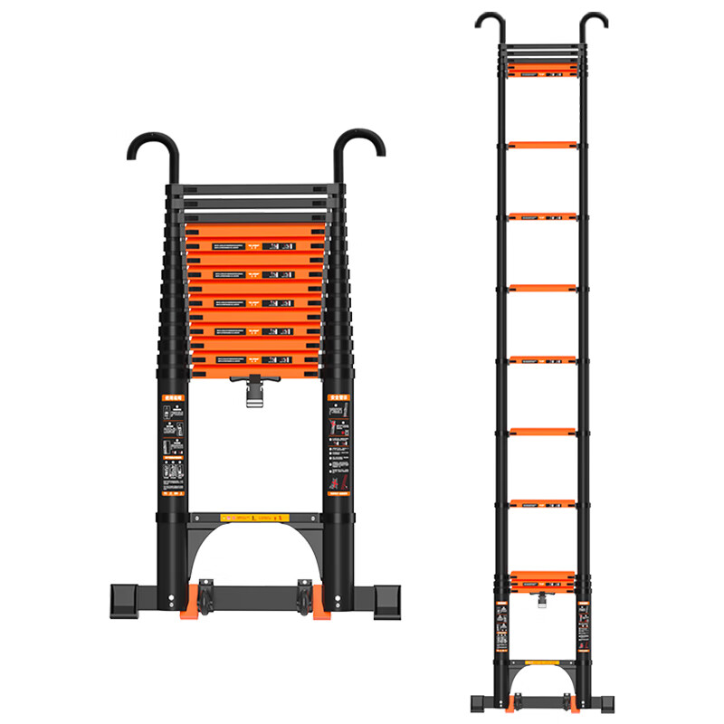 BAFEN Telescopic Ladder Multifunctional Straight Ladder Folding Aluminum Alloy Ladder Engineering Thickened Lifting Portable Home Ladder 5.5m Straight Ladder Double Hook + Wheel *1