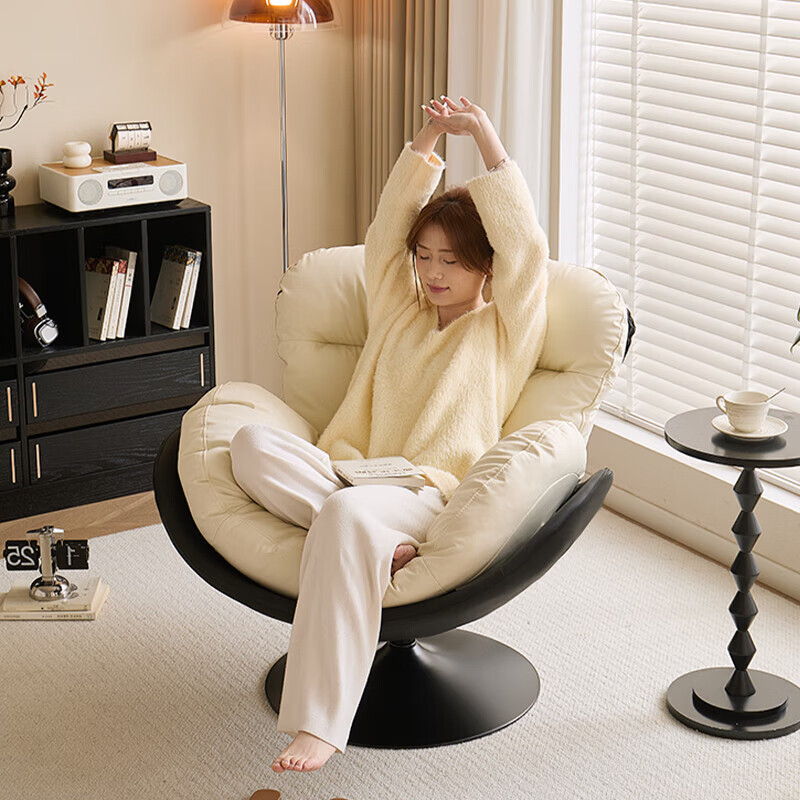 Yaji (YAJI) Nordic style single sofa chair rotating eggshell chair lazy sofa living room bedroom home light luxury leisure lounge chair high-end black and white doll cotton 360 rotation strong load-bearing capacity