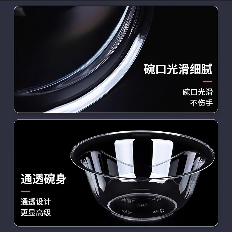Shenfu Shenfu disposable bowl PS crystal bowl food grade high temperature resistant tableware plastic aviation bowl thickened transparent soup bowl 300ml crystal bowl 400 pieces
