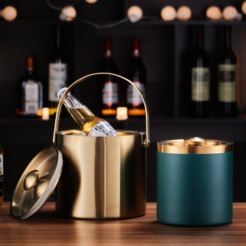 Ye Yu handle stainless steel 3L ice bucket double-layer insulated ice bucket lunch box bar beer bucket with portable straight double-line steel