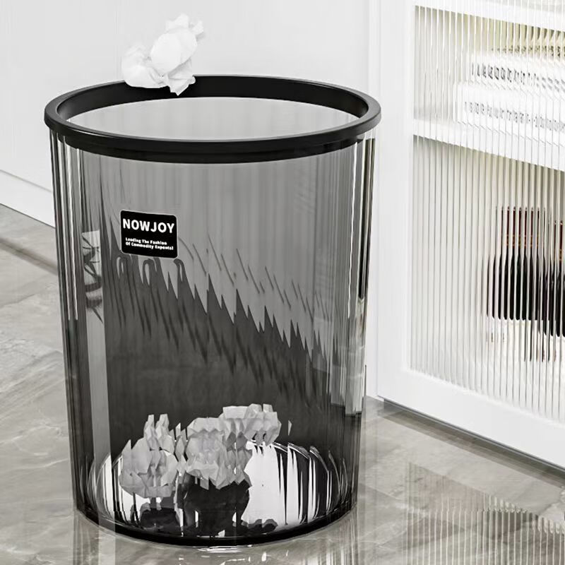 Room trash can household transparent light luxury living room large size bedroom kitchen bathroom office paper basket transparent flower bucket wise gray high-end transparent material waterproof and odor-proof thickened large transparent trash can with pressure ring 2 pack + garbage bag