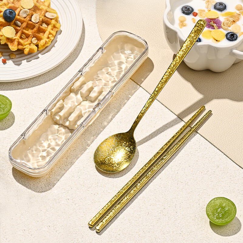 PAKCHOICE pure titanium 99.9% chopsticks spoon set portable cutlery box complete set of 2-piece set for students and office workers dark blue