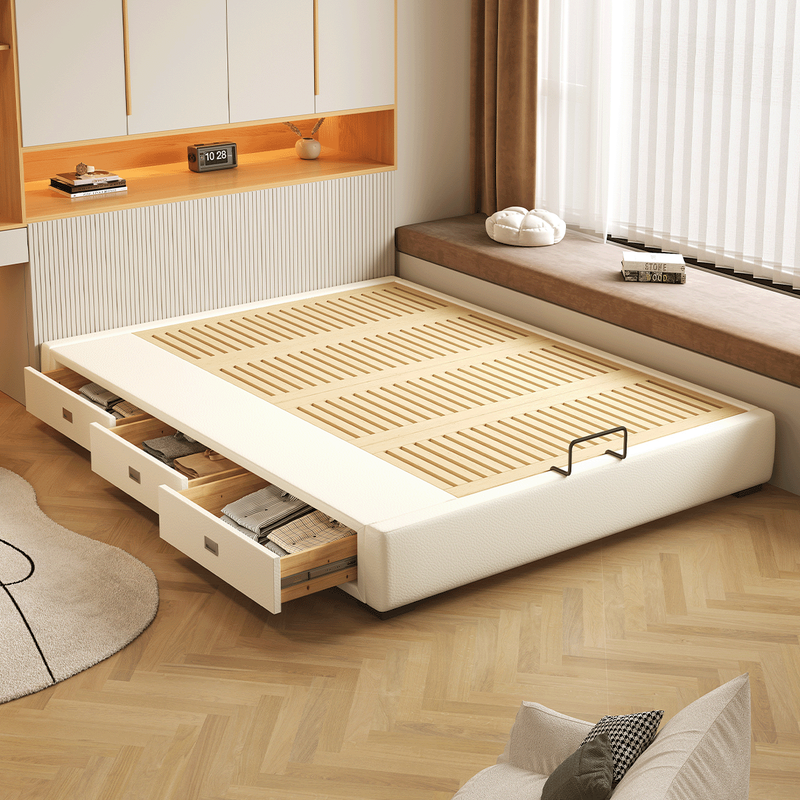 Westinghouse Artisan mortise and tenon beech wood bedside bed with lattice frame bed three drawer storage bed storage bed without backrest small apartment second bedroom custom drawer storage bed Consult customer service for free upgrade to leather version 1.5*2.0m three drawer structure mortise and tenon mortise beech wood lattice frame