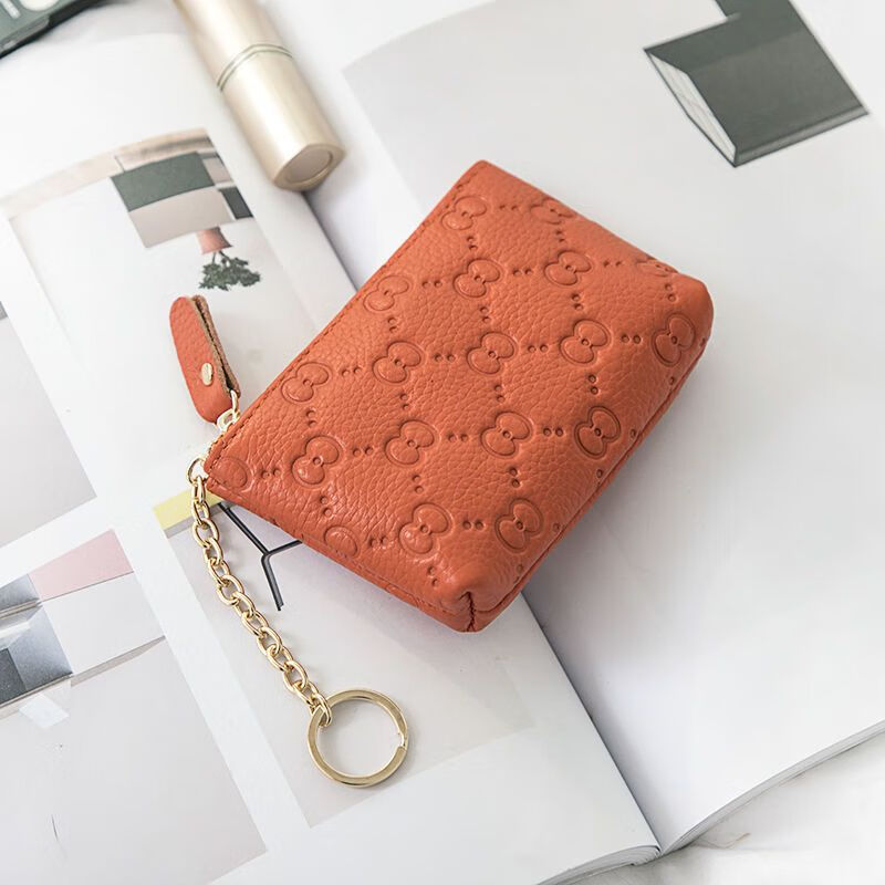 Fuyan Coin Purse Women's Mini Genuine Leather Wallet Women's Cowhide Clutch Small Bag Cute Women's Bag Short Wallet Card Bag Gold Flower Lotus Purple