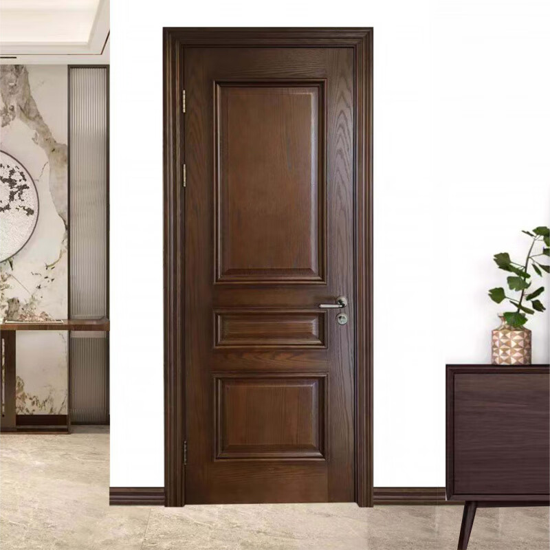 Foshan solid wood door Shabili painted door bedroom door flat door new Chinese style full solid wood door environmentally friendly painted Chinese style walnut