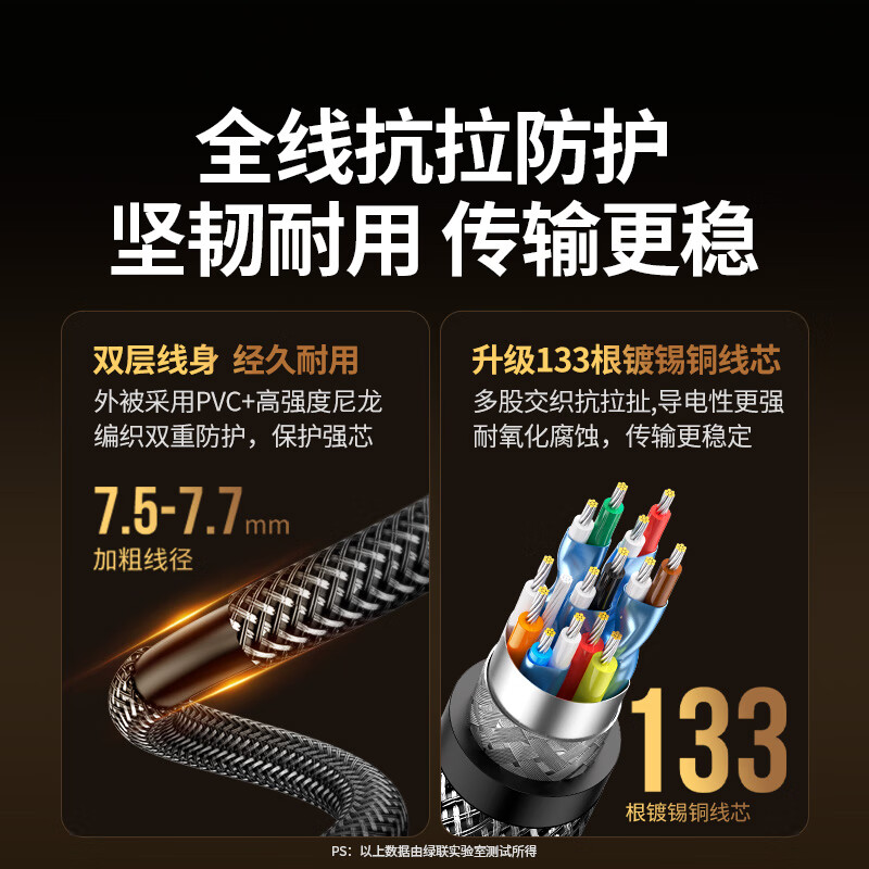 Greenlink HDMI cable version 2.1 certification 8K60Hz 4K240Hz HD video connection cable laptop set-top box connected to TV monitor projector 1.5 meters 70320