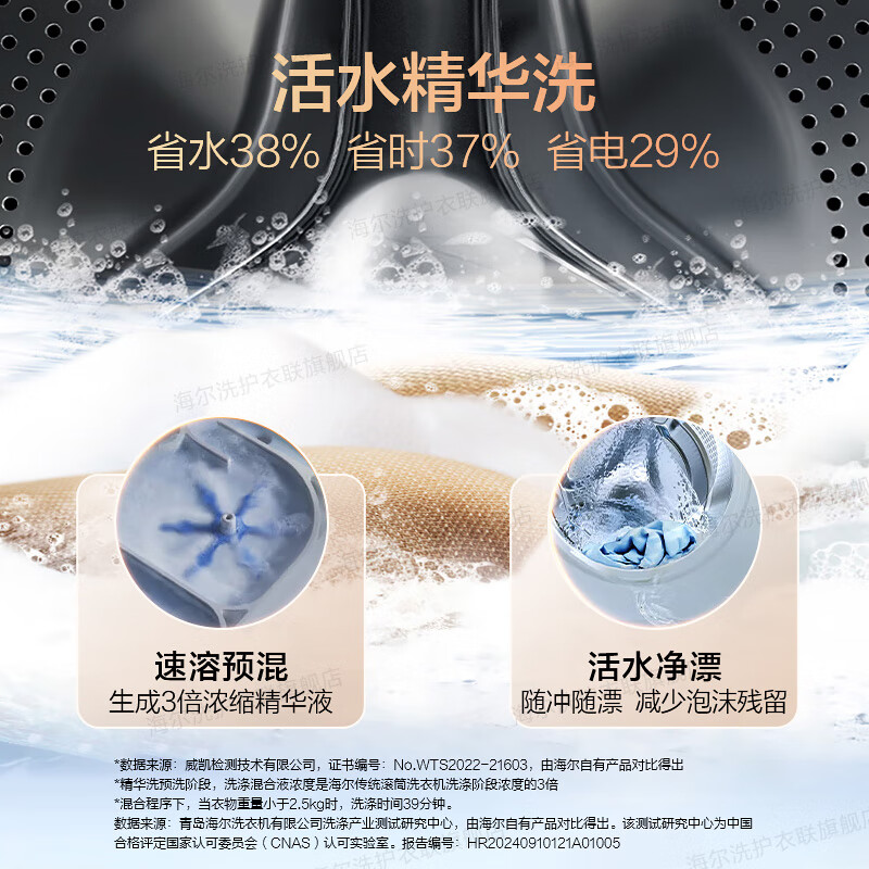 Haier Yunxi 4.0 washing machine 77E fully automatic drum washing machine 10kg direct drive ultra-thin washing and drying integrated living water essence washing wool green label trade-in national subsidy 20% washing and drying living water essence washing + 1.21 washing ratio + blue shield sterilization + intelligent drying