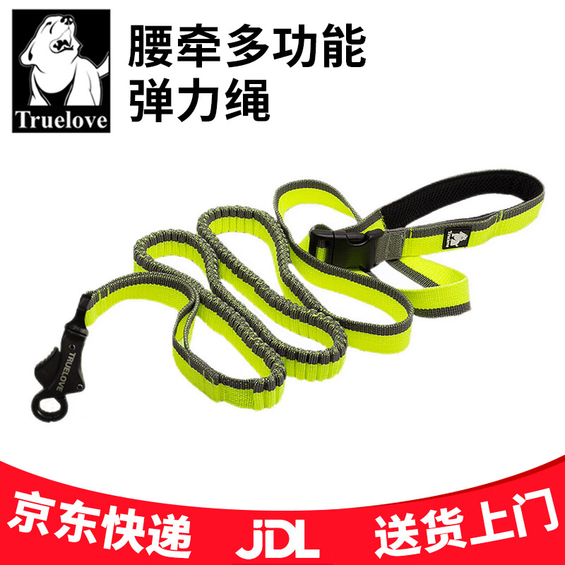 TRUELOVE Pet Products Elastic Traction Rope Large and Medium-sized Dog Chain Buffer Belt Explosive Dog Rope Green L-Length 200-340cm, Width 2.5cm