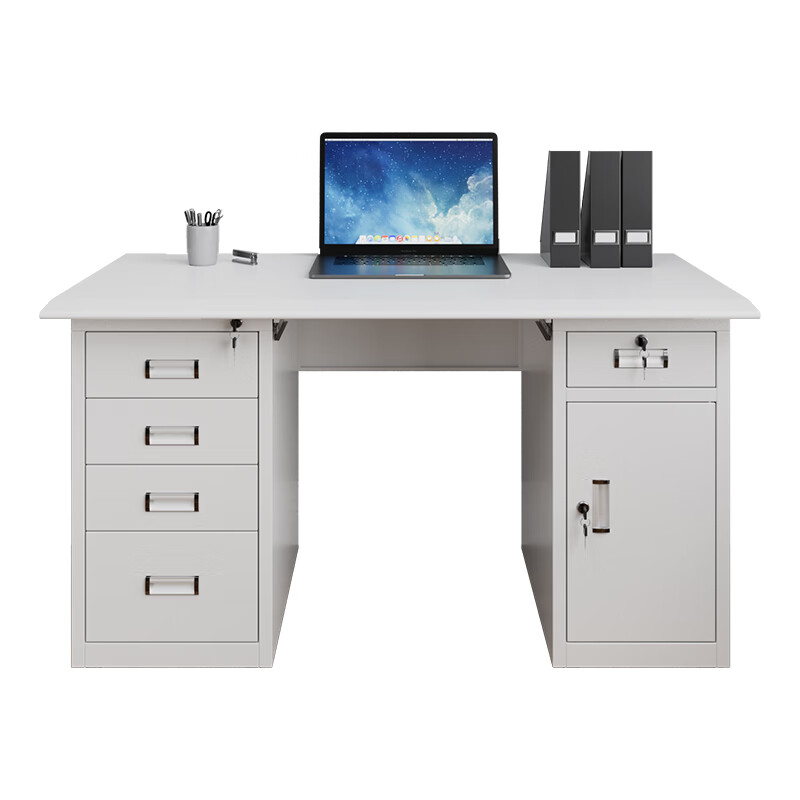 Steel office computer desk iron sheet single lockable drawer writing desk doctor financial stainless steel workbench ordinary desk 1.4 meters