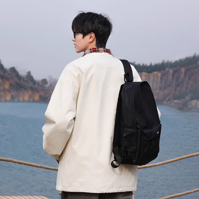 Cotton jacket men's autumn and winter lapel plaid jacket men's trendy Hong Kong style casual workwear top men black M