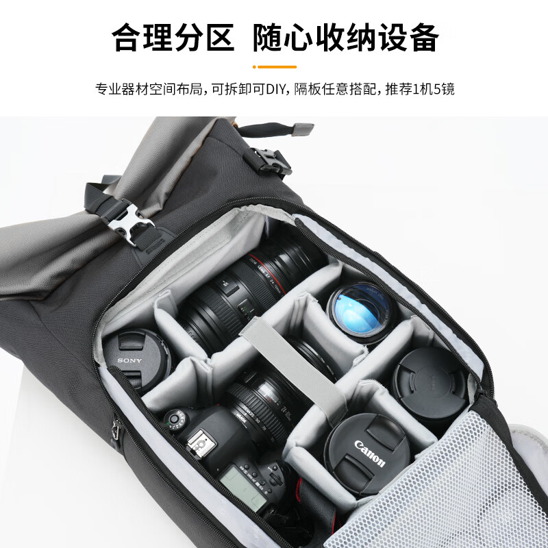 TARION Exquisite Photography Bag Shoulder SLR Backpack Canon Nikon Camera Bag Inner Bag with Side Opening XH Gray