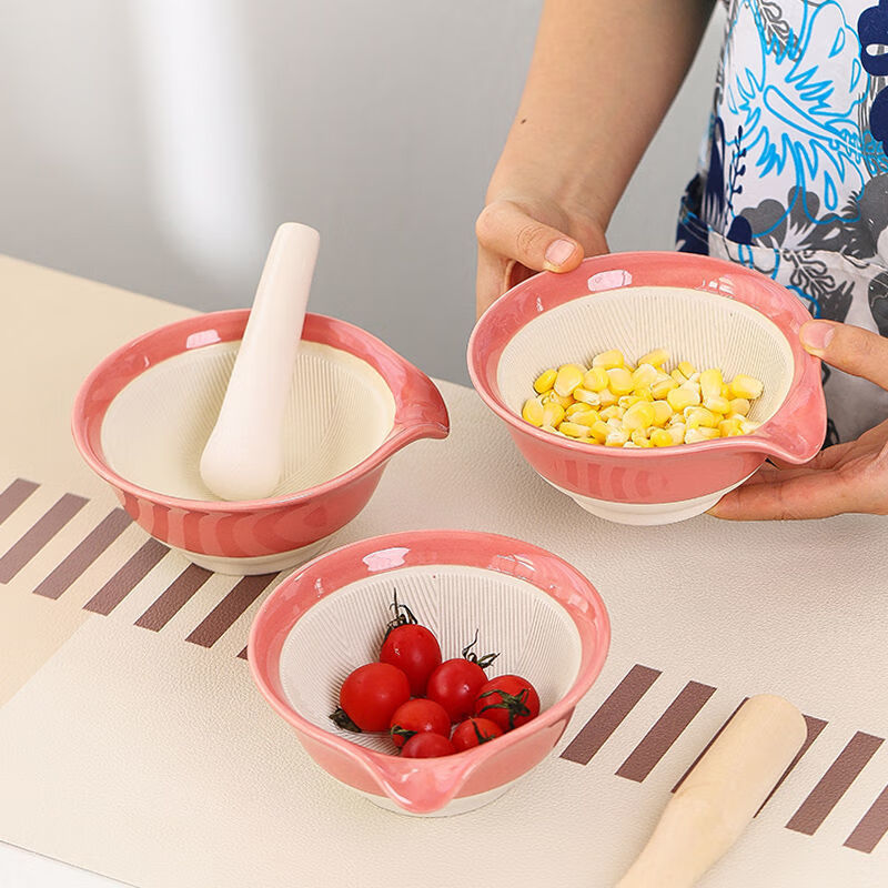 Meikejie ceramic grinding bowl, baby grinding bowl, Chinese medicine grinding bowl, baby fruit, vegetable, rice paste, meat paste grinding and supplementary food bowl, P coffee color grinding bowl + ceramic rod