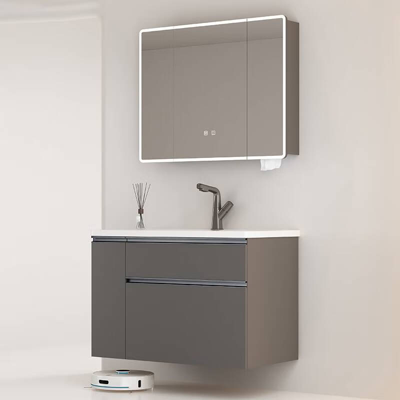 Ni Zhier customized SUBO Su Bao gray heightened storage basket integrated ceramic basin smart mirror cabinet multi-functional pull basket bathroom 60cm single base cabinet with pull-out faucet