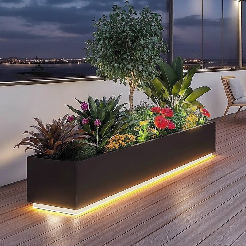 Light flower box outdoor balcony terrace courtyard planting box stainless steel wrought iron finished partition indoor luminous flower bed luminous white length 100*width 30*height 40cm