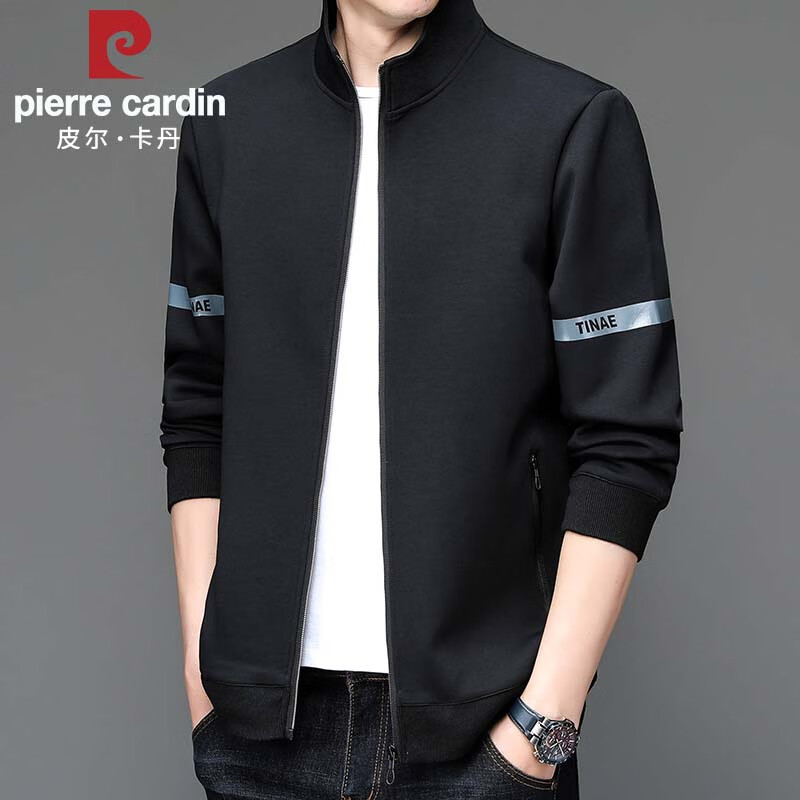 Pierre Cardin Jacket Men's Spring and Autumn Jacket Stand Collar Casual Sports Young and Middle-aged Business Versatile Cardigan Top Gray 2XL