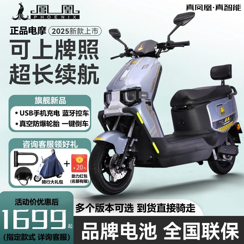 Phoenix Domestic Subsidy Electric Motorcycle Graphene Battery Electric Motorcycle Electric Vehicle Battery Car Free Shipping Long Range Vehicle Gray/Front Disc and Rear Drum/Full Vehicle Delivery/Special Offer 72V28Ah (Upgraded Black Gold Graphene Battery 6 Pieces)