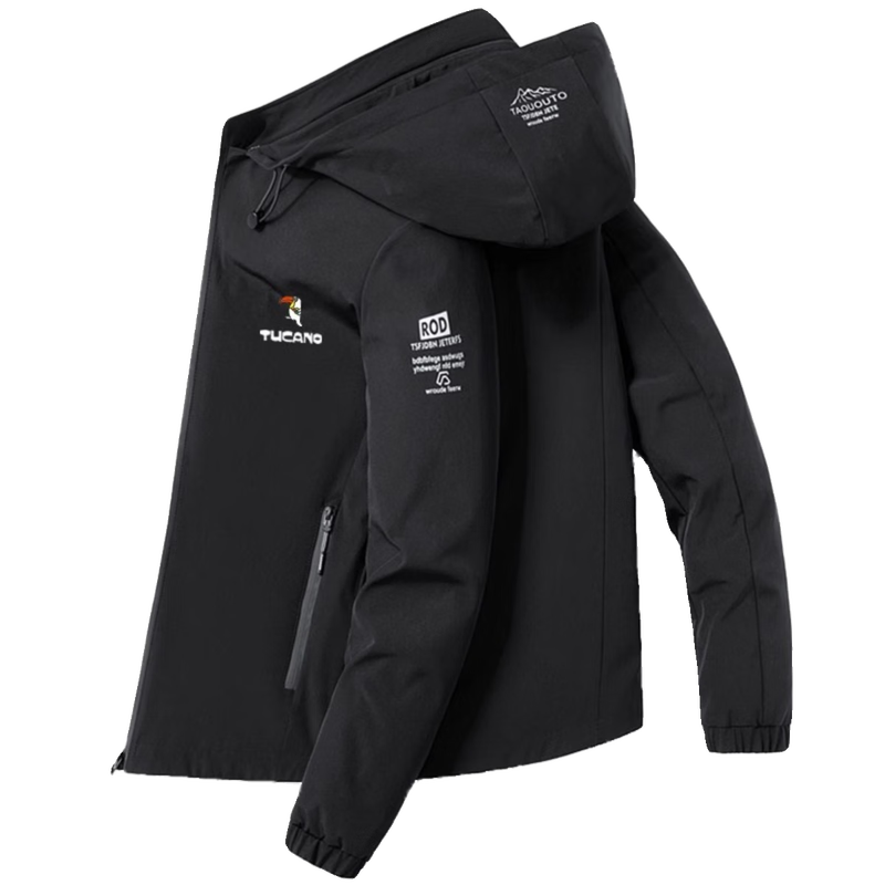 Woodpecker Jacket Men's Spring and Autumn New Casual Jacket Removable Hood and Velvet Top Windproof and Waterproof Jacket 2236 Black Velvet Style Peck Free Socks XL