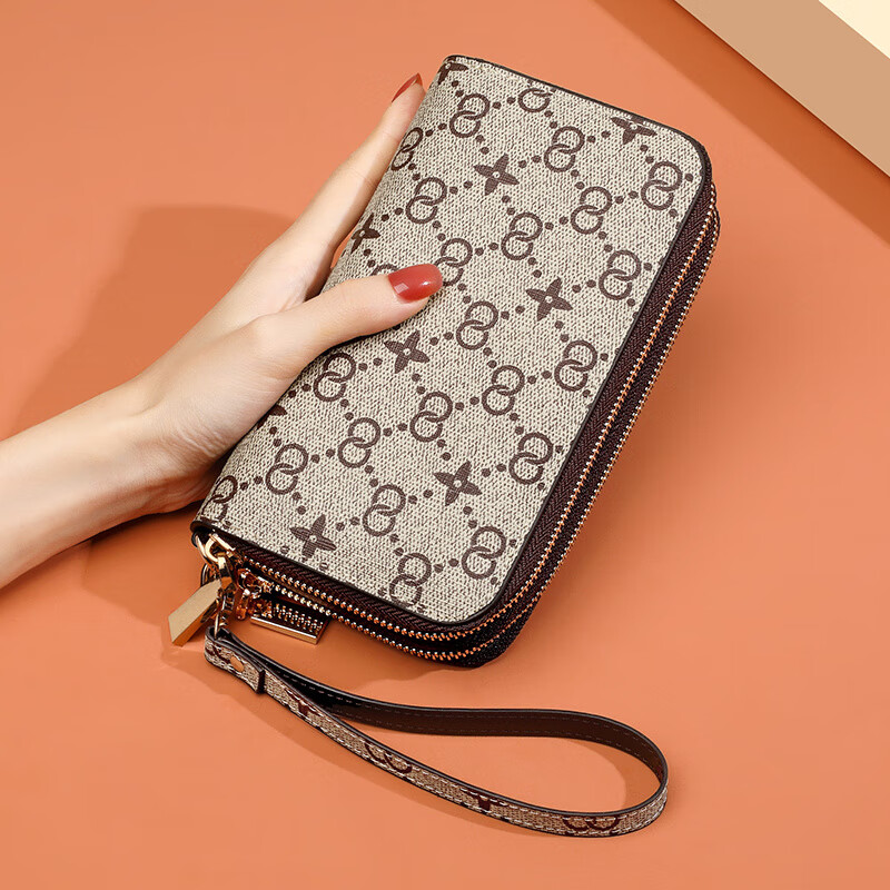 Kangaroo (KANGAROO) Wallet Women's Long Clutch Women's Mobile Phone Bag 2025 New Large Capacity Fashion Wallet Wallet Arrow Pattern Brown-Single Zipper