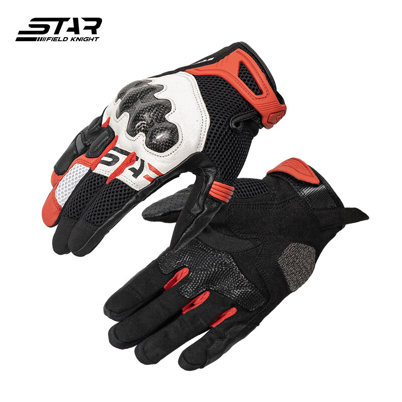 Star Knight Motorcycle Riding Gloves Spring and Summer Racing Motorcycle Carbon Fiber Breathable and Wear-Resistant Cycling Equipment Black Red L Code