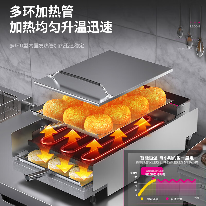 Lecon hamburger machine commercial small fully automatic bun baking machine double-layer bun baking machine heating burger shop equipment 6 burgers digital display control model