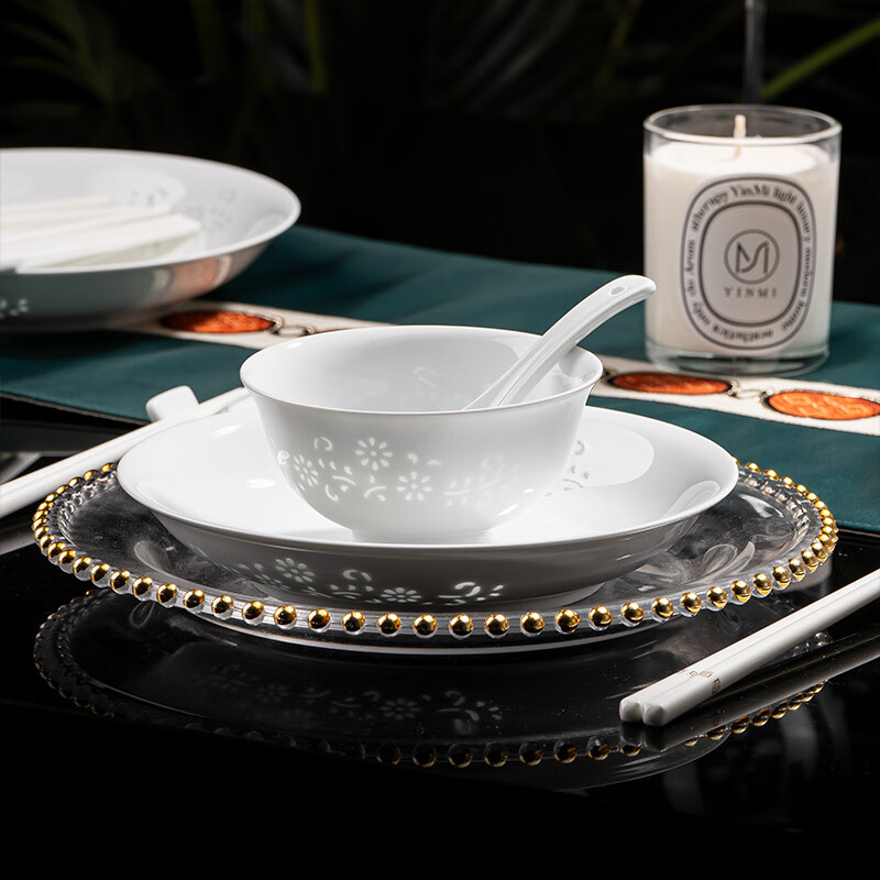 Tao Xianghui ceramic dish set housewarming gift complete set of plates and bowls high-end Chinese Jingdezhen exquisite white porcelain 72-piece tableware 72-piece white exquisite dandelion for 10 people