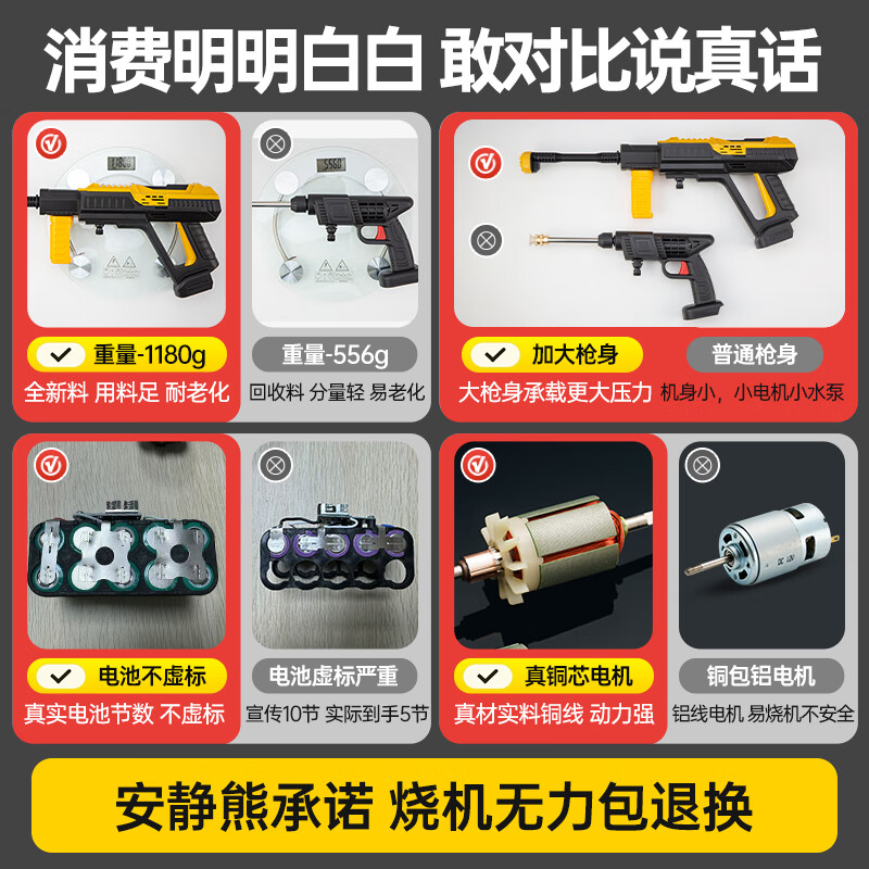 Quiet Bear wireless car washing machine high-pressure water gun lithium battery household rechargeable car wash water gun electric cleaning machine