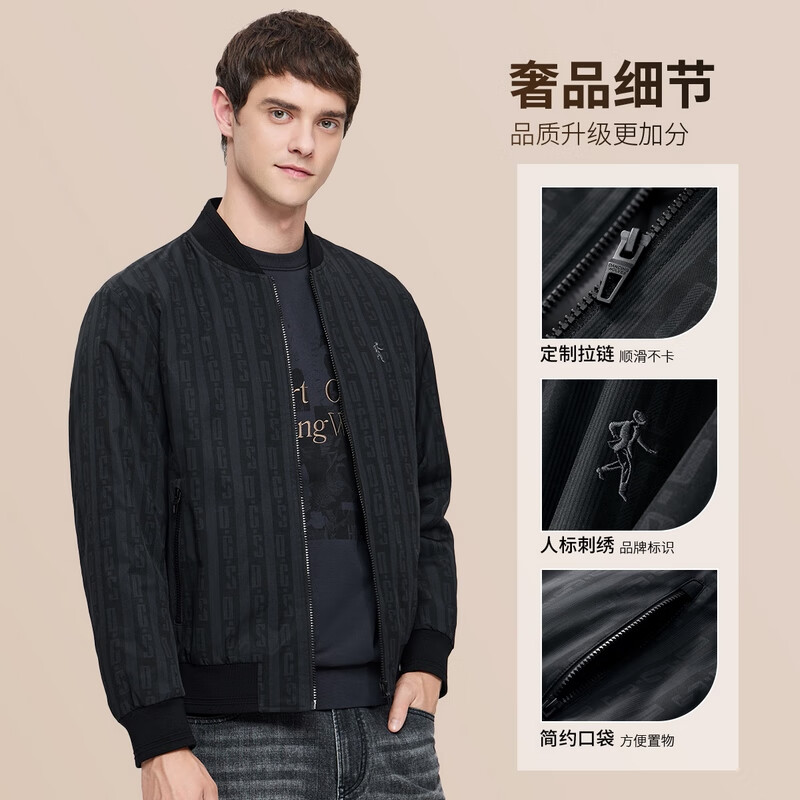 Dances with Wolves Thermal heating & thickened quilting Trendy all-over printed baseball collar warm men's jacket 001 black M