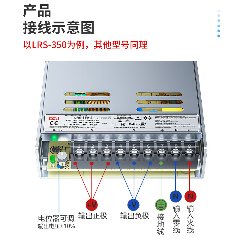 Mwel Mingwei 3C certified LRS switching power supply box 220 to 12V24V48 volt adjustable DC adapter transformer LRS12048V2.5A 3C certified model SF free shipping