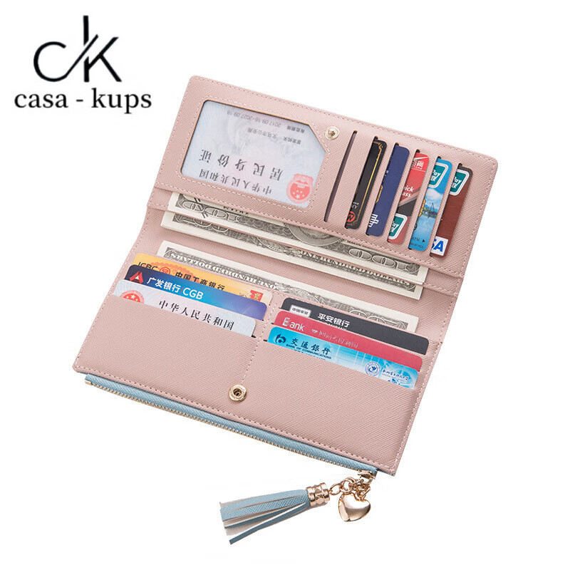 Casa-kupsCK wallet women's long 2025 new fashion wallet card bag all-in-one bag cross pattern tassel zipper coin purse black