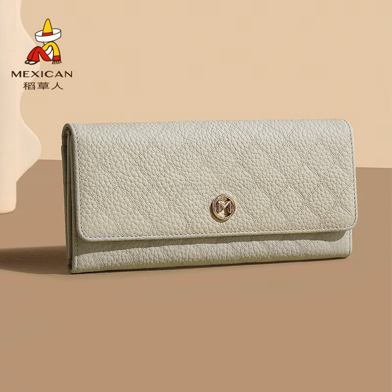 Scarecrow wallet women's long genuine leather 2025 new large capacity women's wallet first layer cowhide mobile phone clutch 10 card slots off-white 19*2.5*9.5cm 10 card slots