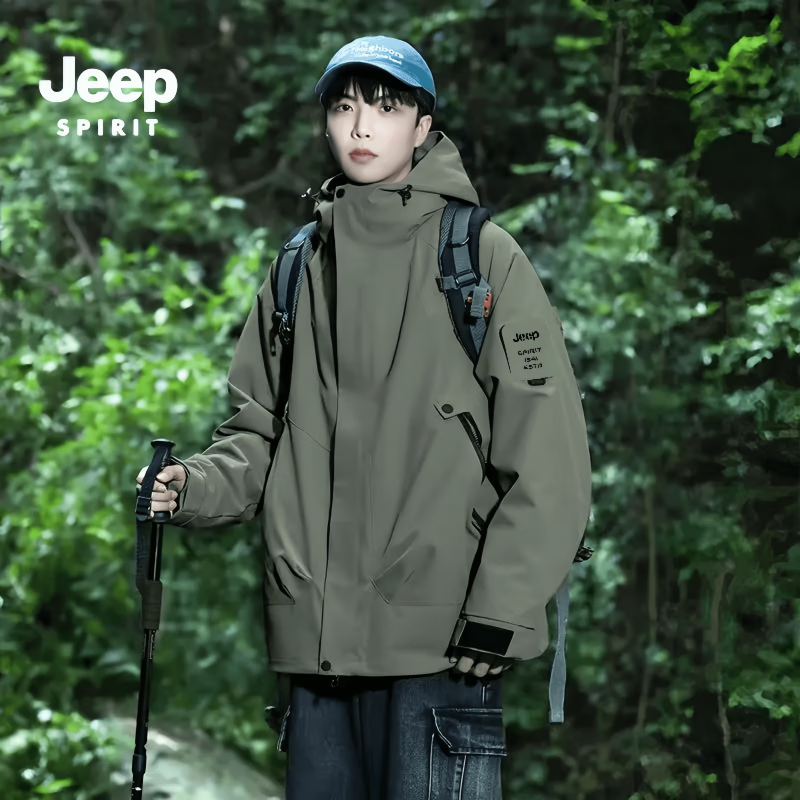 JEEP SPIRIT Jeep Jacket 3-in-1 Men's and Women's Down Liner Outdoor Warm Detachable Jacket Autumn and Winter Mountaineering Jacket Fluorescent Green Fleece Liner 3-in-1 L (Recommended 130-150 catties)