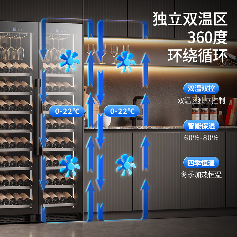 BAIKAILUN double-door thermostatic wine cabinet with double-door door ultra-thin and can be embedded in air-cooled frost-free thermostatic wine cabinet office household tea beverage liquor wine fruit preservation refrigerated display cabinet 2 meters dual temperature red wine + ice bar 121 bottles thin section