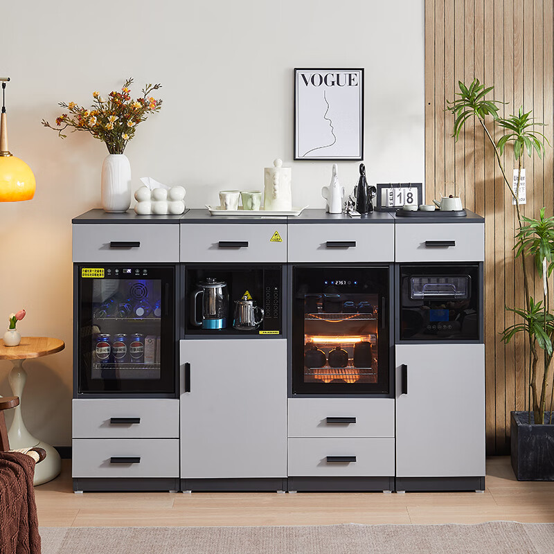 Zetian office tea bar machine with refrigerator refrigeration and freshness preservation combination cabinet 2025 new home living room tea cabinet sideboard gray cooling and heating type four-door combination-refrigerated refrigerator upgrade