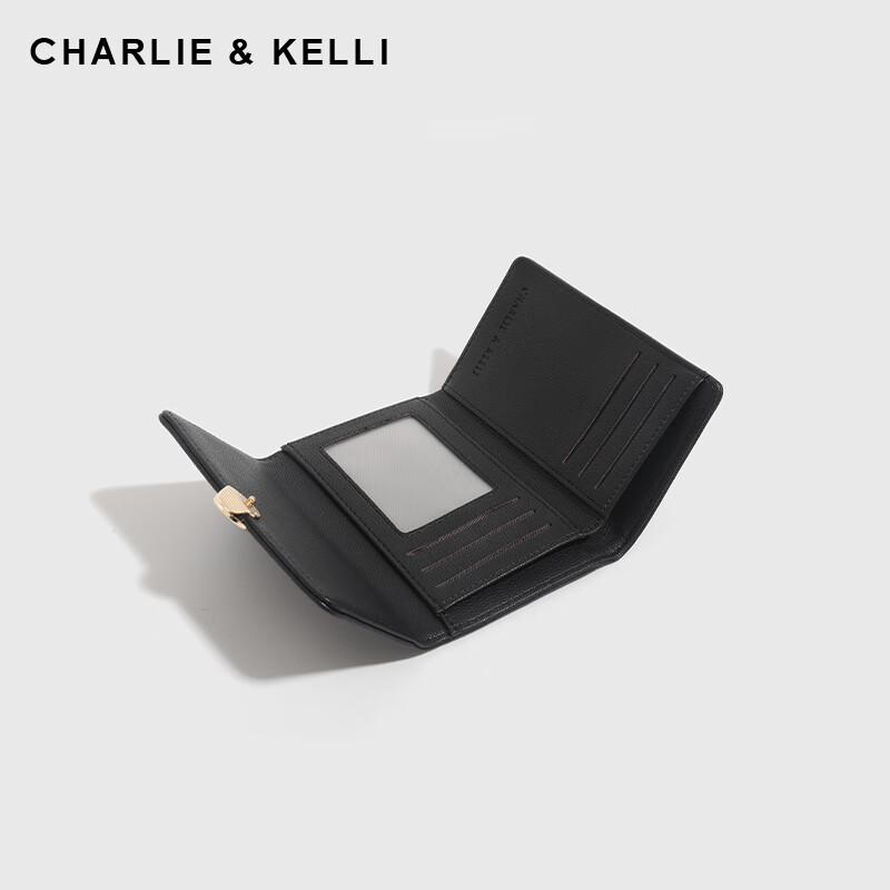 CHARLIE&KELLI women's short wallet card bag all in one simple hand holding new card holder wallet ins black