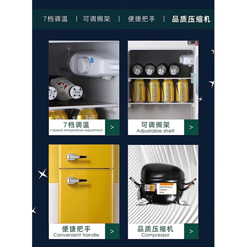 Chigo Retro Refrigerator Small Large Capacity Home Rental Refrigerator Cosmetic Internet Celebrity Refrigerator Freezer First-Class Energy Efficiency Small Refrigerator Energy Saving 82L Red Retro Model