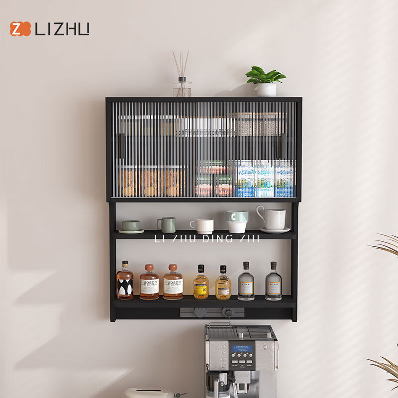 JPHZNB Nordic simple suspended cabinet wall-mounted sideboard dining table integrated household small apartment wall cabinet wall-mounted storage 0:78m suspended cabinet dream black package installation